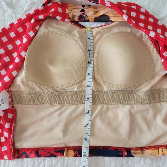 Lime Ricki Watercolor Crossback Tankini Top S NWT Red Floral X Gingham - Picture 9 of 13